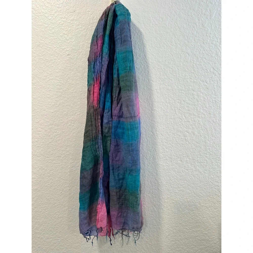 Multicolor Ombre Stripe Gauze Scarf Pink Blue Purple Tassel Fringe Wrap 38x72‎